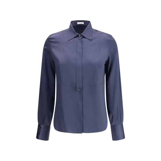 Brunello Cucinelli Blue Silk Blouse Brunello Cucinelli