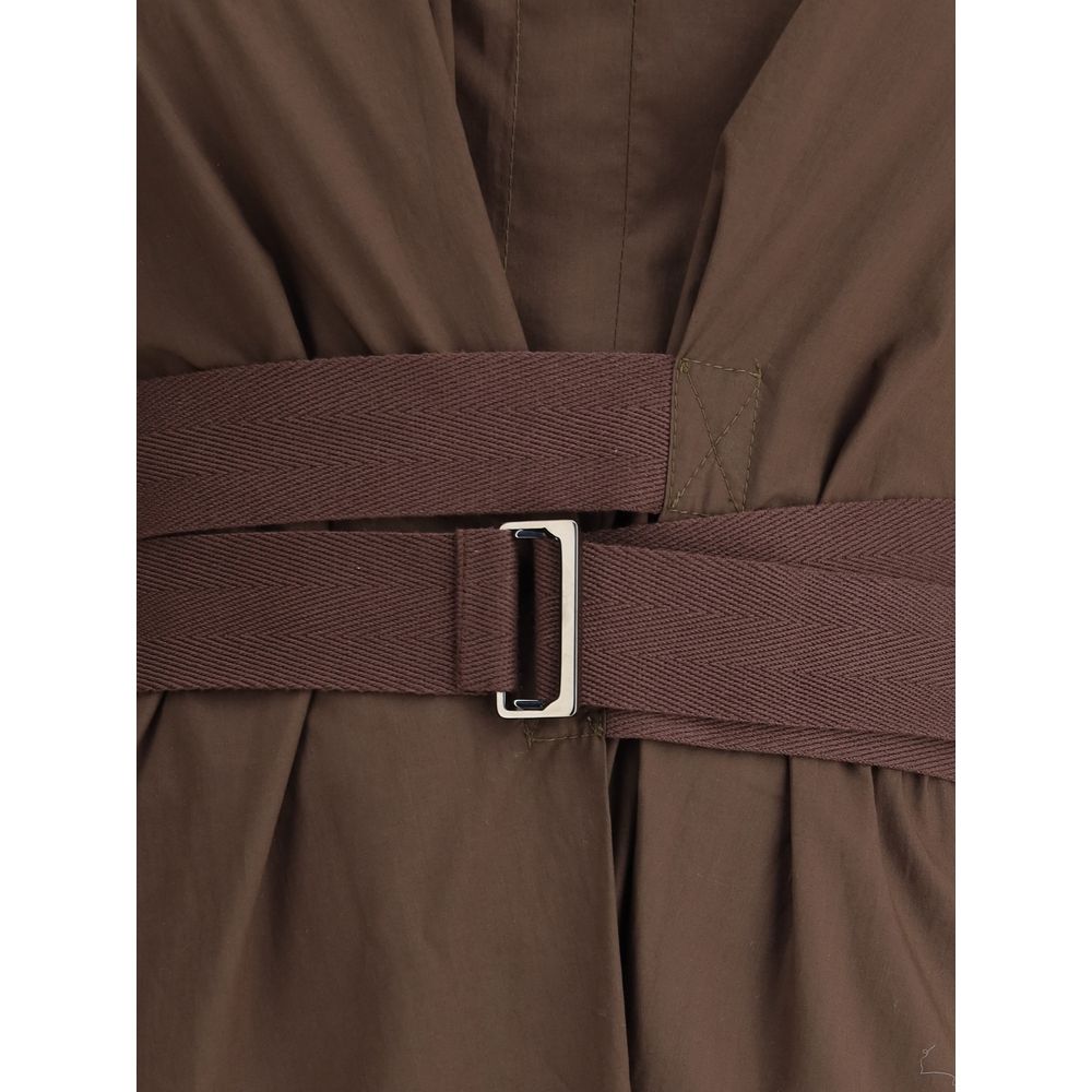 Brunello Cucinelli Brown Cotton Casual Dress fabric belt detail showing elegance and sophistication.