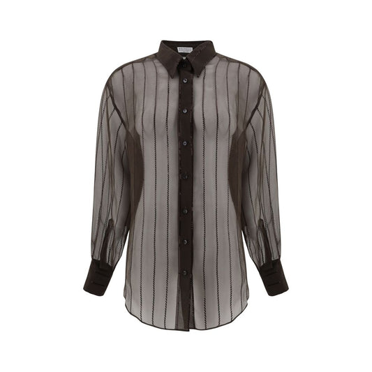 Brunello Cucinelli Brown Silk Blouse Brunello Cucinelli