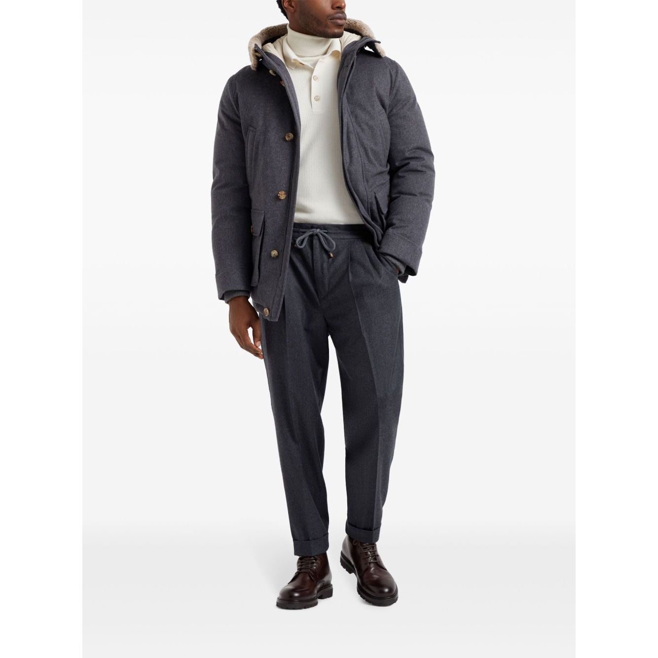 Brunello Cucinelli Drawstring-waistband wool tapered trousers