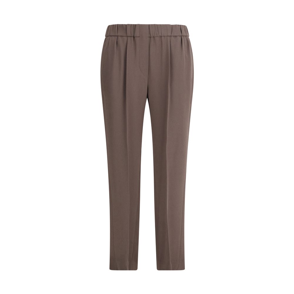 Brunello Cucinelli Gray Acetate Casual Pants with elasticized waistband and modern fit, showcasing tailored elegance and contemporary comfort.