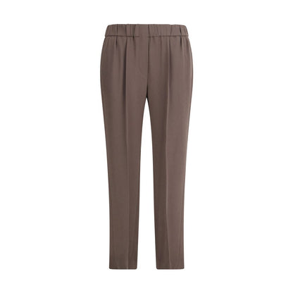 Brunello Cucinelli Gray Acetate Casual Pants with elasticized waistband and modern fit, showcasing tailored elegance and contemporary comfort.