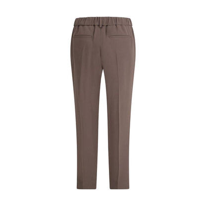 Back view of Brunello Cucinelli Gray Acetate Casual Pants with elasticized waistband and welt pockets.