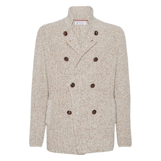 Brunello Cucinelli Jackets Beige single-breasted cotton jacket with notched lapels and patch pockets