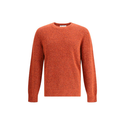 Brunello Cucinelli Orange Alpaca Vicugna Pacos Sweatshirt with ribbed crew neck and cuffs, showcasing a warm and stylish mélange pattern.