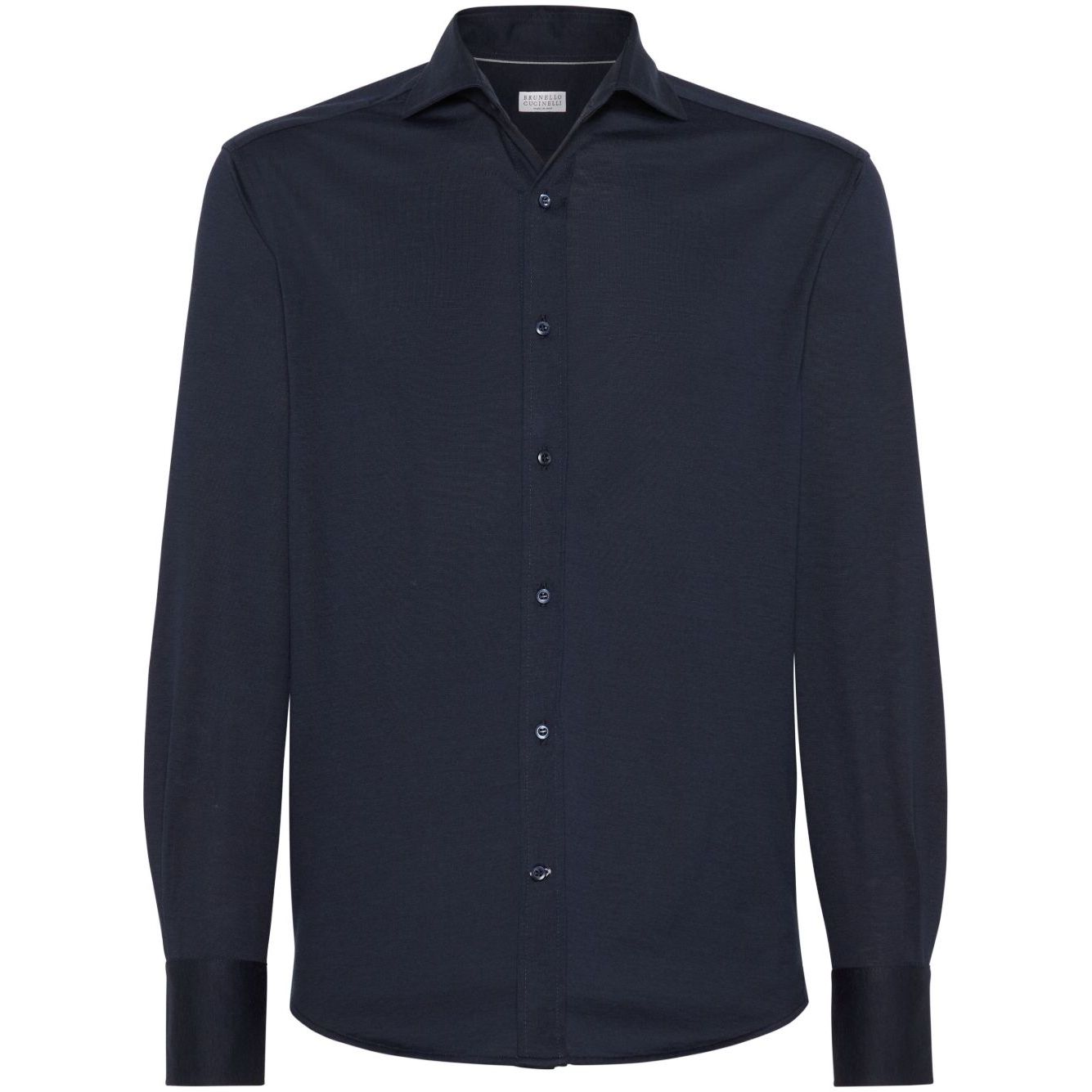 Brunello Cucinelli Shirts Blue with long sleeves, button fastening, buttoned cuffs, straight hem, silk and cotton blend.
