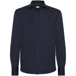 Brunello Cucinelli Shirts Blue with long sleeves, button fastening, buttoned cuffs, straight hem, silk and cotton blend.