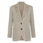 Brunello Cucinelli Sparkling cotton and viscose English rib knit blazer with monili in sesame beige with notched lapels and patch pockets