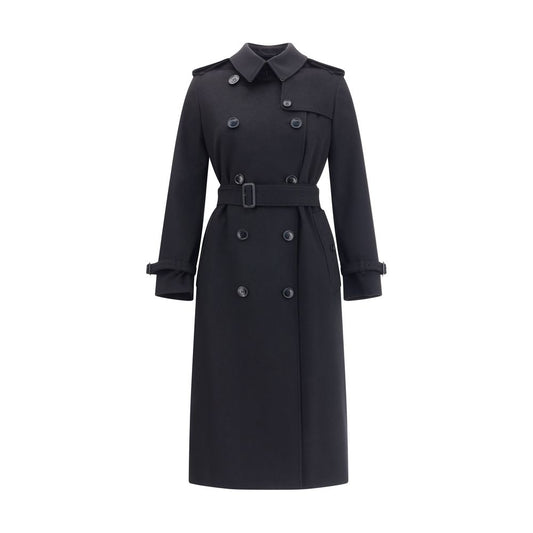 Burberry Black Cashmere Coat with double-breasted design, waist belt, and iconic Check undercollar. Timeless style and elegance.