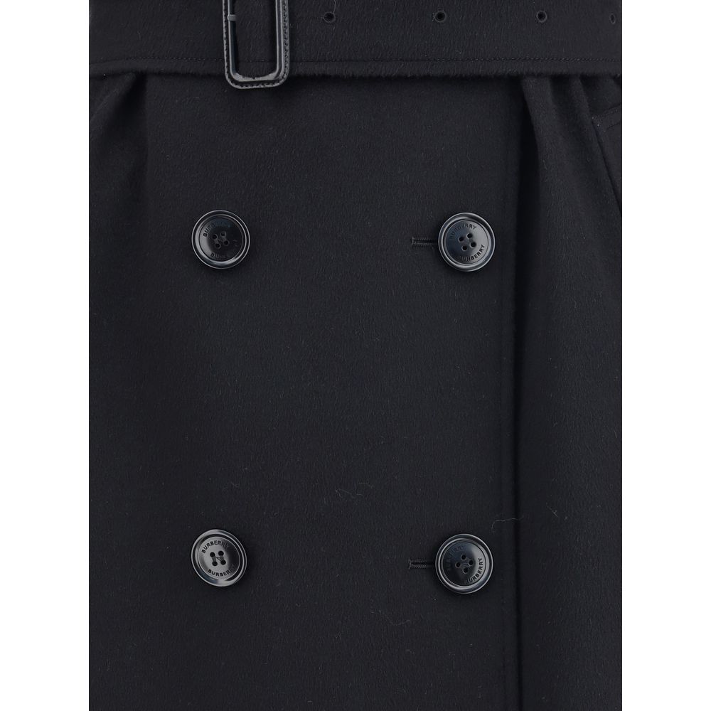 Close-up of Burberry Black Cashmere Coat showing button detail and belt