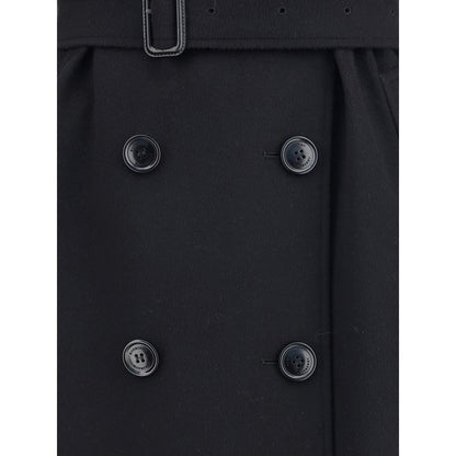 Close-up of Burberry Black Cashmere Coat showing button detail and belt