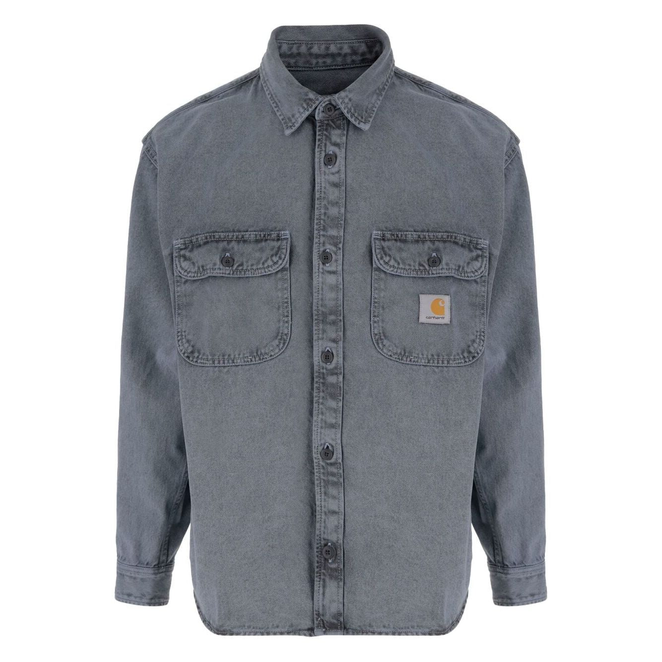 CARHARTT WIP PRE Shirts Clear Blue silk nylon tigan denim cotton shirt with pockets and buttons in gray color.