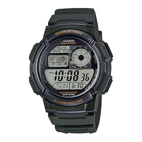 CASIO SPORT Mod. DIVER - WORLD TIME ILLUMINATOR 5 ALARMS. 10 YEARS BATTERY - ARMY GREEN