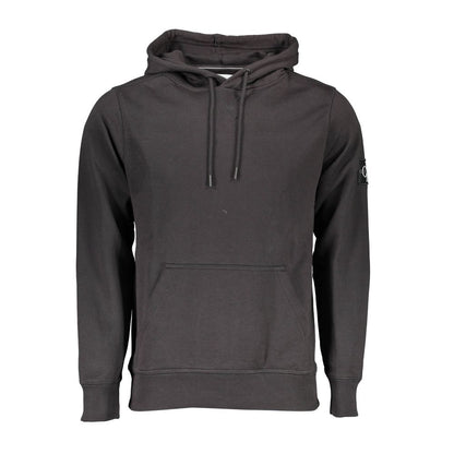 Calvin Klein Black Cotton Men Sweater with Central Pocket and Hood, featuring sleek design and contemporary style.