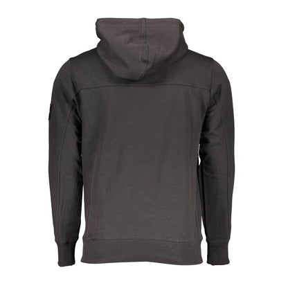 Calvin Klein Black Cotton Men Sweater with Central Pocket and Hood for sleek, trendy luxury.