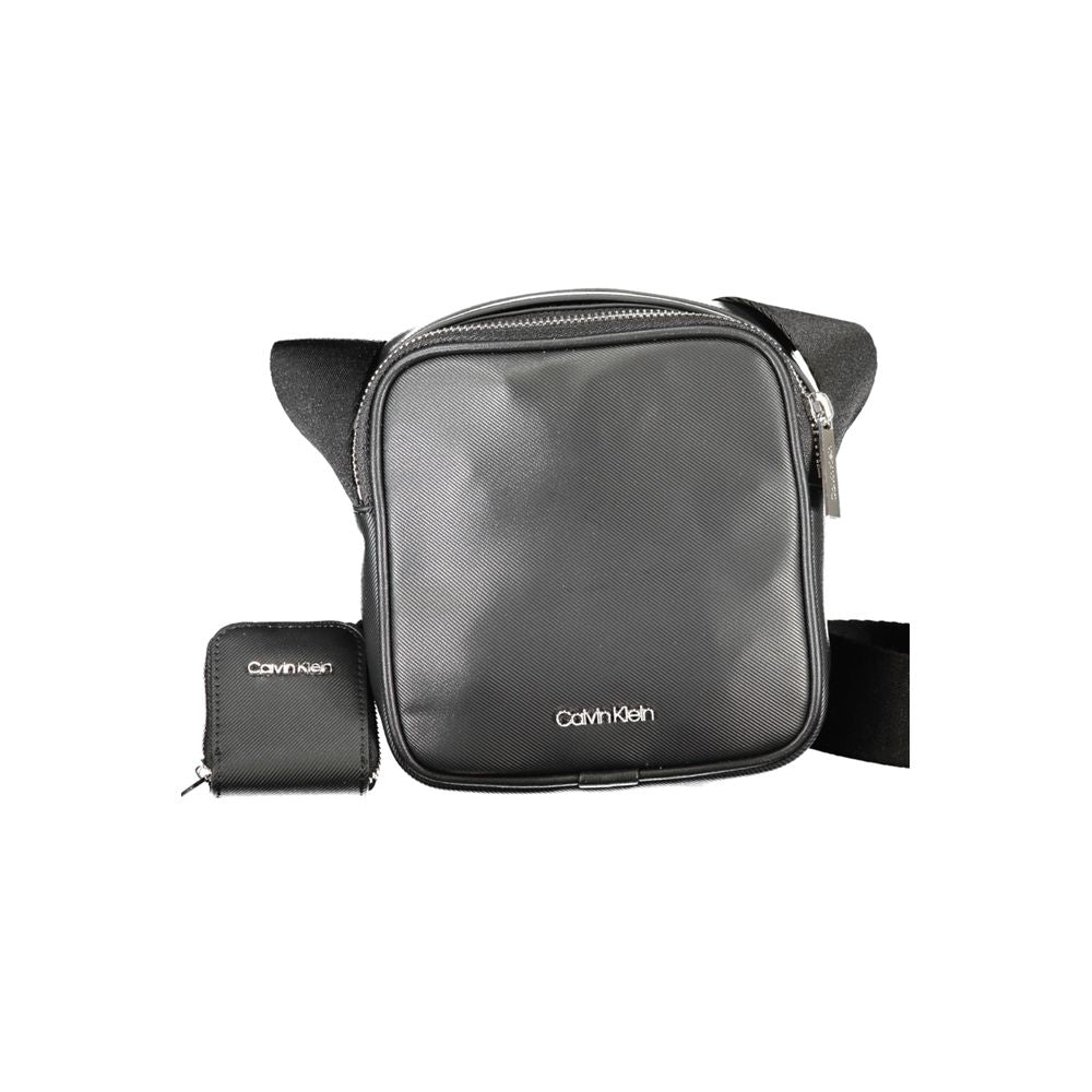 Calvin Klein Black Polyester Shoulder Bag with adjustable strap, internal pocket, and removable coin purse.