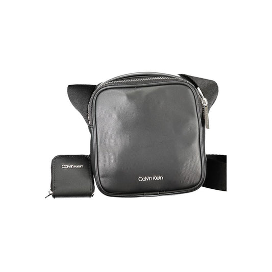Calvin Klein Black Polyester Shoulder Bag with adjustable strap, internal pocket, and removable coin purse.