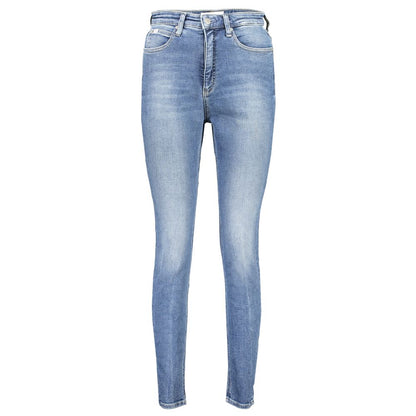 Calvin Klein Blue Cotton Women Jeans high-rise skinny style with washed effect and sustainable recycled cotton.