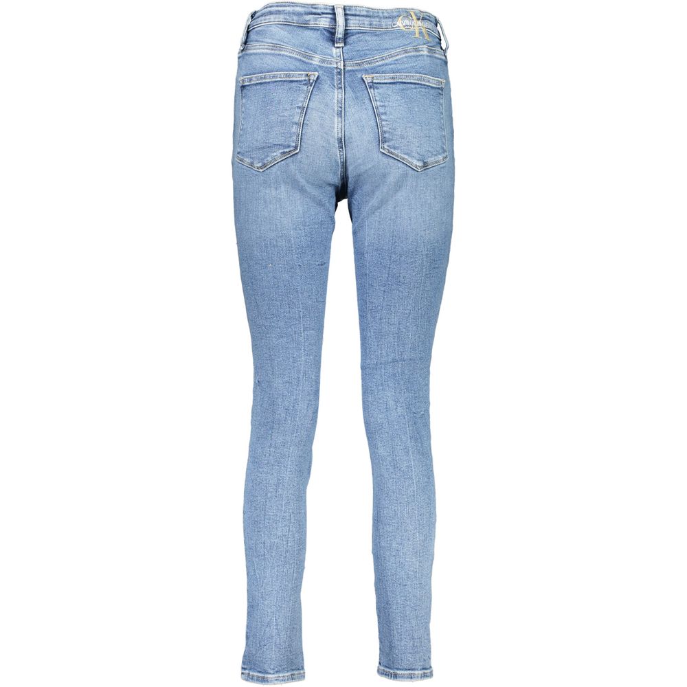 Calvin Klein Blue Cotton Women Jeans high-rise skinny fit back view with signature logo and elegant embroidery detailing.