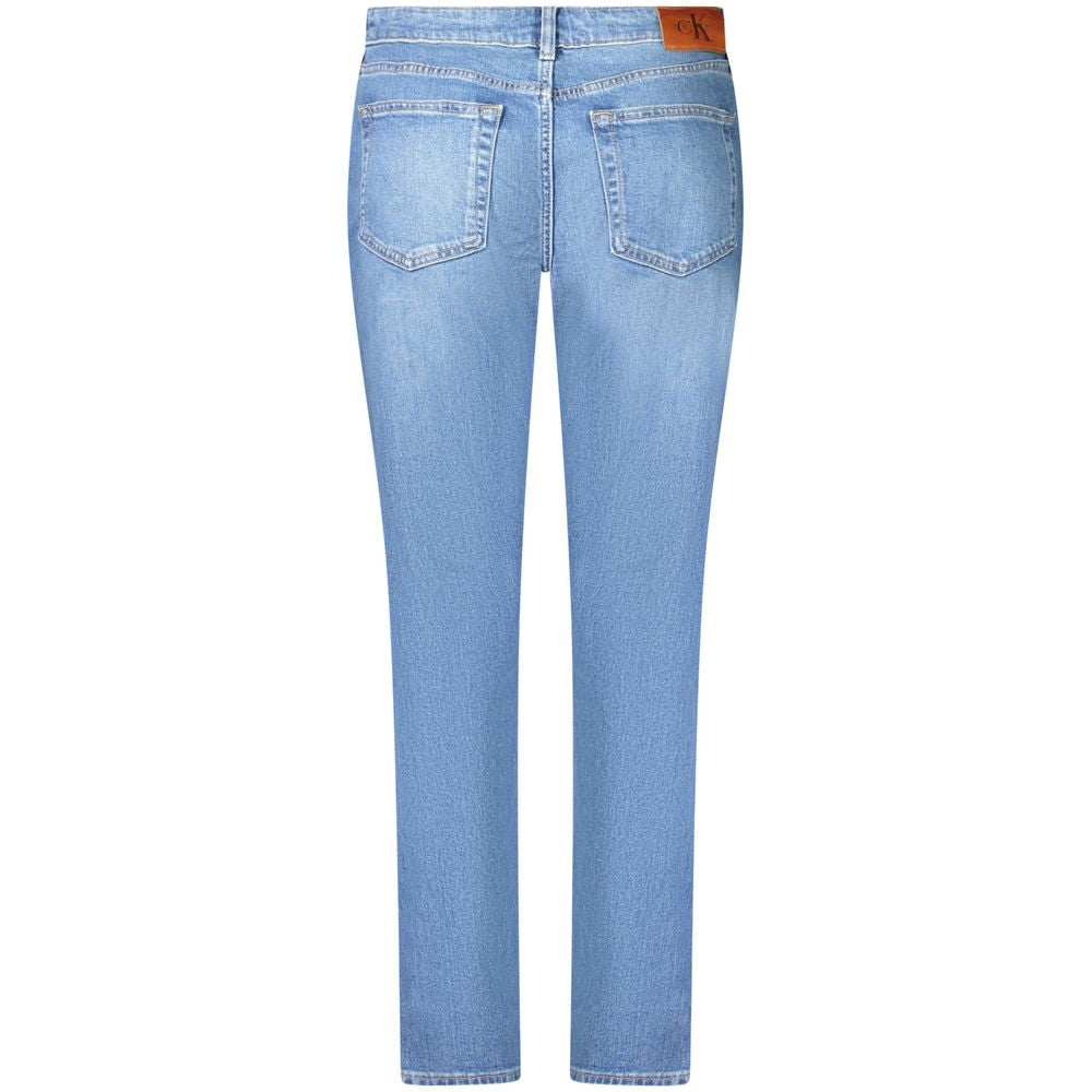 Back view of Calvin Klein Blue Cotton Women's Slim Jean featuring classic washed blue denim and iconic logo.