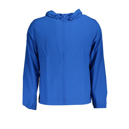 Calvin Klein Blue Polyester Men's Sport Jacket with hood, dual pockets, and logo. Perfect blend of style and performance.