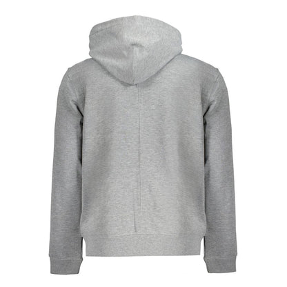 Back view of Calvin Klein Gray Polyester Men Sweater, sustainable long sleeve sport hoodie made from 100% recycled materials.