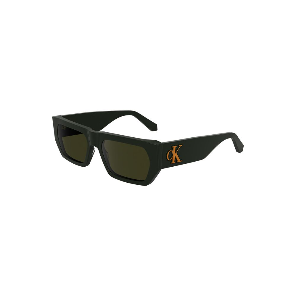 Calvin Klein "Green Acetate Men Sunglasses" featuring sleek rectangular frames, ideal for a bold fashion-forward look.