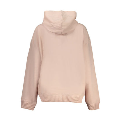 Back view of Calvin Klein Pink Cotton Women Sweater with hood, showcasing the cozy fabric and elegant design for stylish loungewear.
