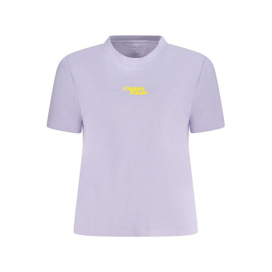 Calvin Klein Purple Cotton Women T-Shirt with crew neck and logo, featuring a minimalist design. Soft, breathable, and fashionable tee.