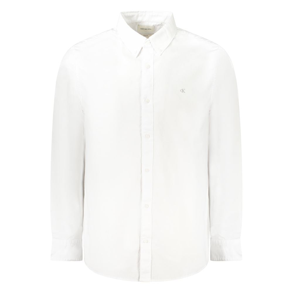Calvin Klein White Cotton Men Shirt with button-down collar and embroidery, exemplifying classic fit and premium comfort.
