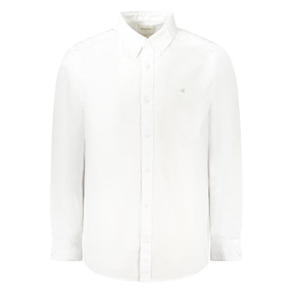Calvin Klein White Cotton Men Shirt with button-down collar and embroidery, exemplifying classic fit and premium comfort.