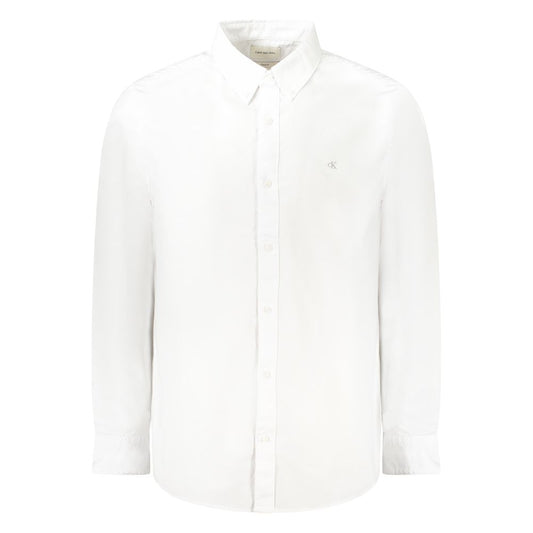 Calvin Klein White Cotton Men Shirt with button-down collar and embroidery, exemplifying classic fit and premium comfort.