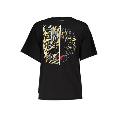 Cavalli Class Black Cotton Women T-Shirt with striking print and logo