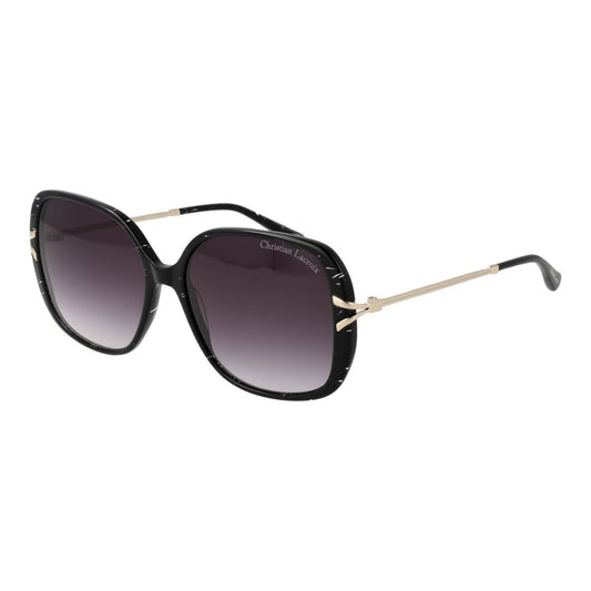 Christian Lacroix Black Women Sunglass with acetate frame and purple mirrored gradient lenses, UV protection, square style.