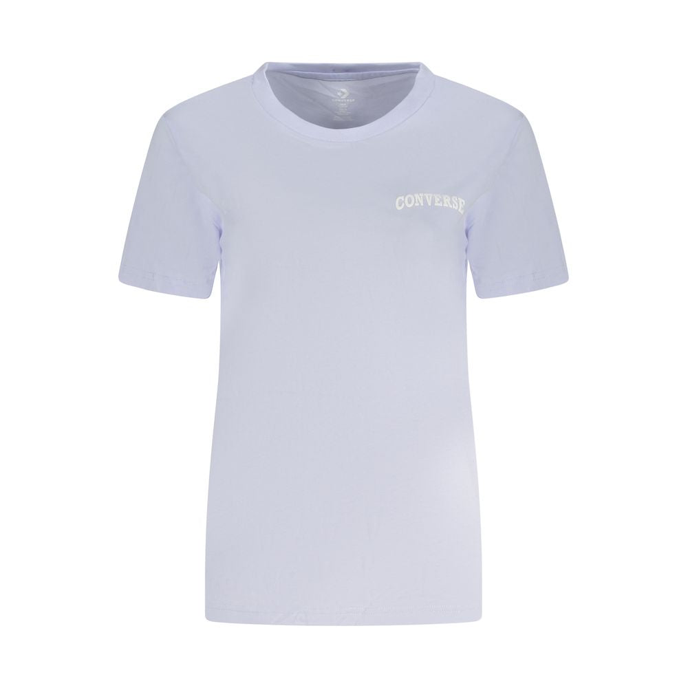 Converse Purple Cotton Women T-Shirt featuring a slim-fit design and iconic logo, perfect for trendy casual wear.