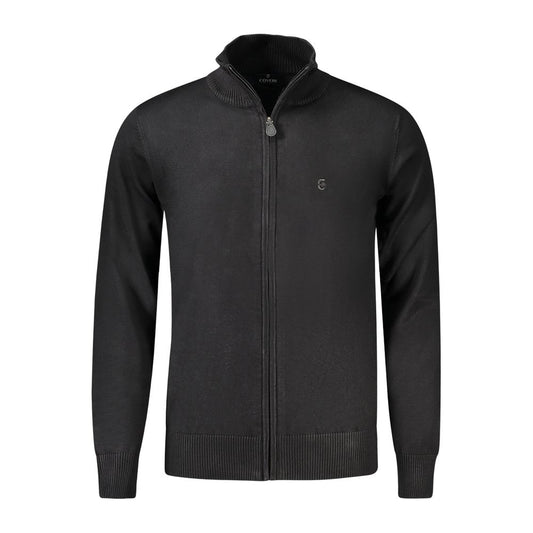 Coveri Moving Black Nylon Sweater, long sleeve cardigan with zip and logo embroidery.