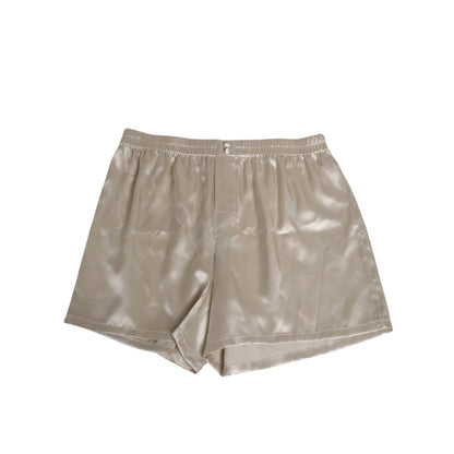 Dolce & Gabbana Beige Silk Satin Elastic Men Boxer Short Swimwear