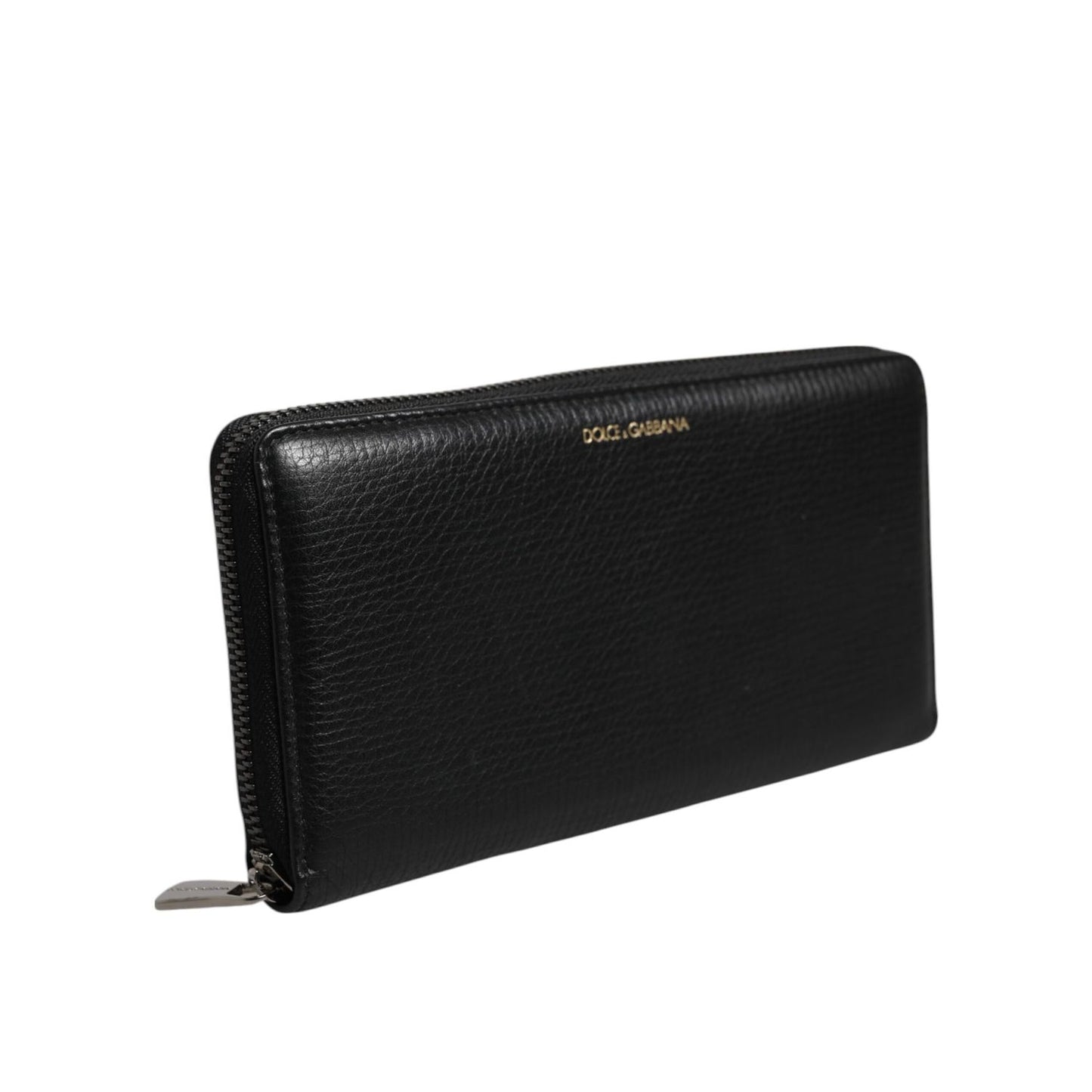 Dolce & Gabbana Black Calfskin Leather Logo Zip Around Continental Wallet
