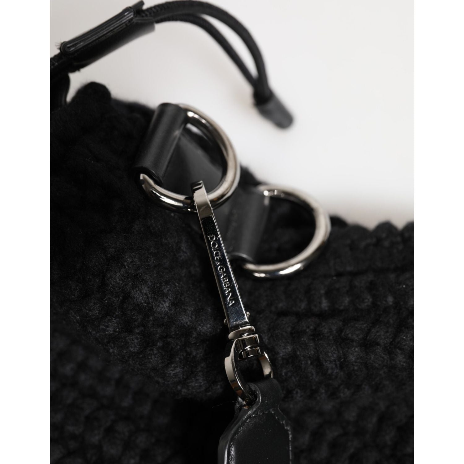 Dolce & Gabbana Black Cashmere Knitted Leather Shoulder Women Borse Bag