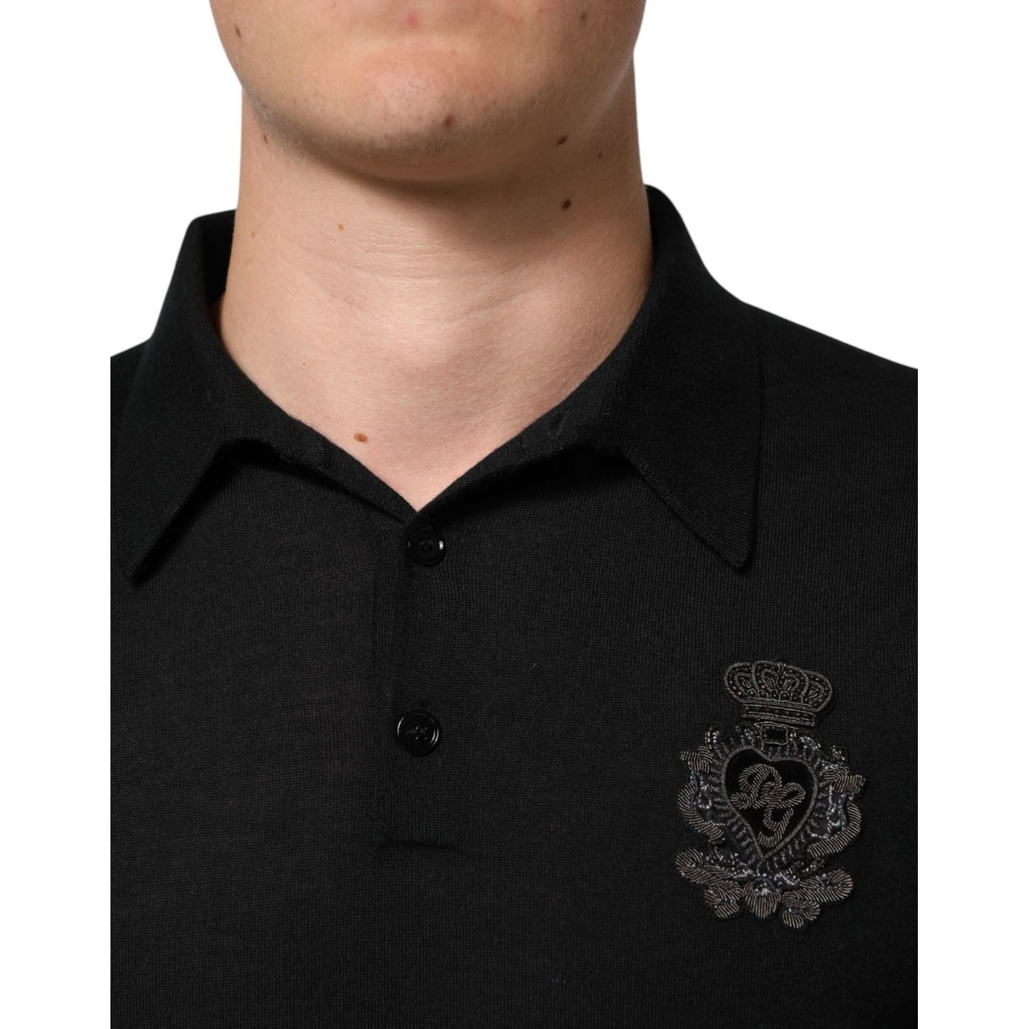Dolce & Gabbana Black Cashmere Polo Men Longsleeves Sweater