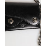 Dolce & Gabbana Black Cavallo Leather Wallet Chain Snap Bifold Card Holder with DG monogram and silver-tone chain, luxurious design.