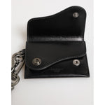 Dolce & Gabbana Black Cavallo Leather Wallet Chain Snap Bifold Card Holder open view with silver-tone chain detail.
