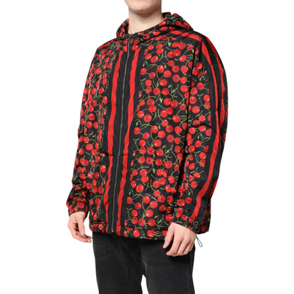 Dolce & Gabbana Black Cherry Print Hooded Windbreaker Jacket