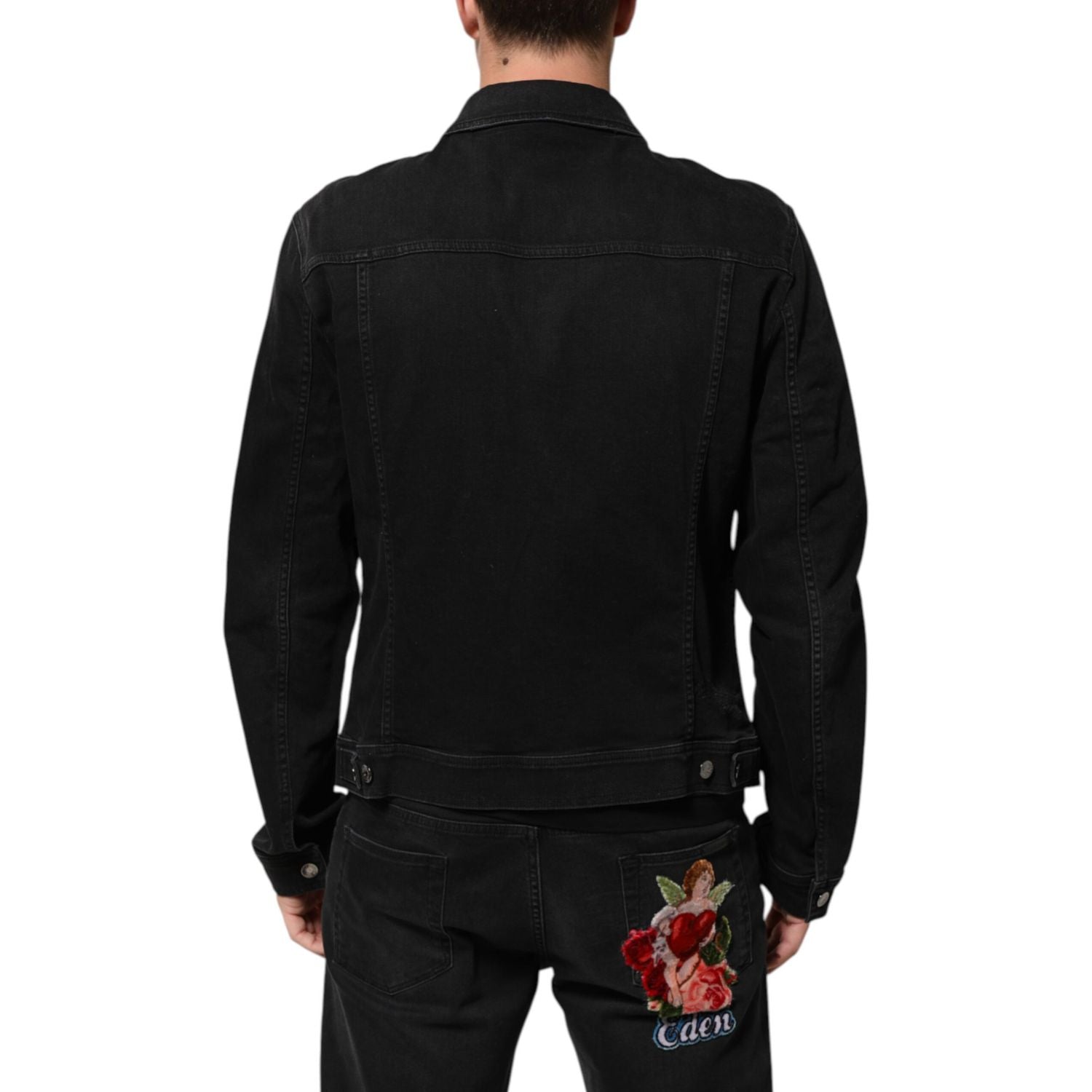 Dolce & Gabbana Black Cotton Denim Stretch Button Up Jacket
