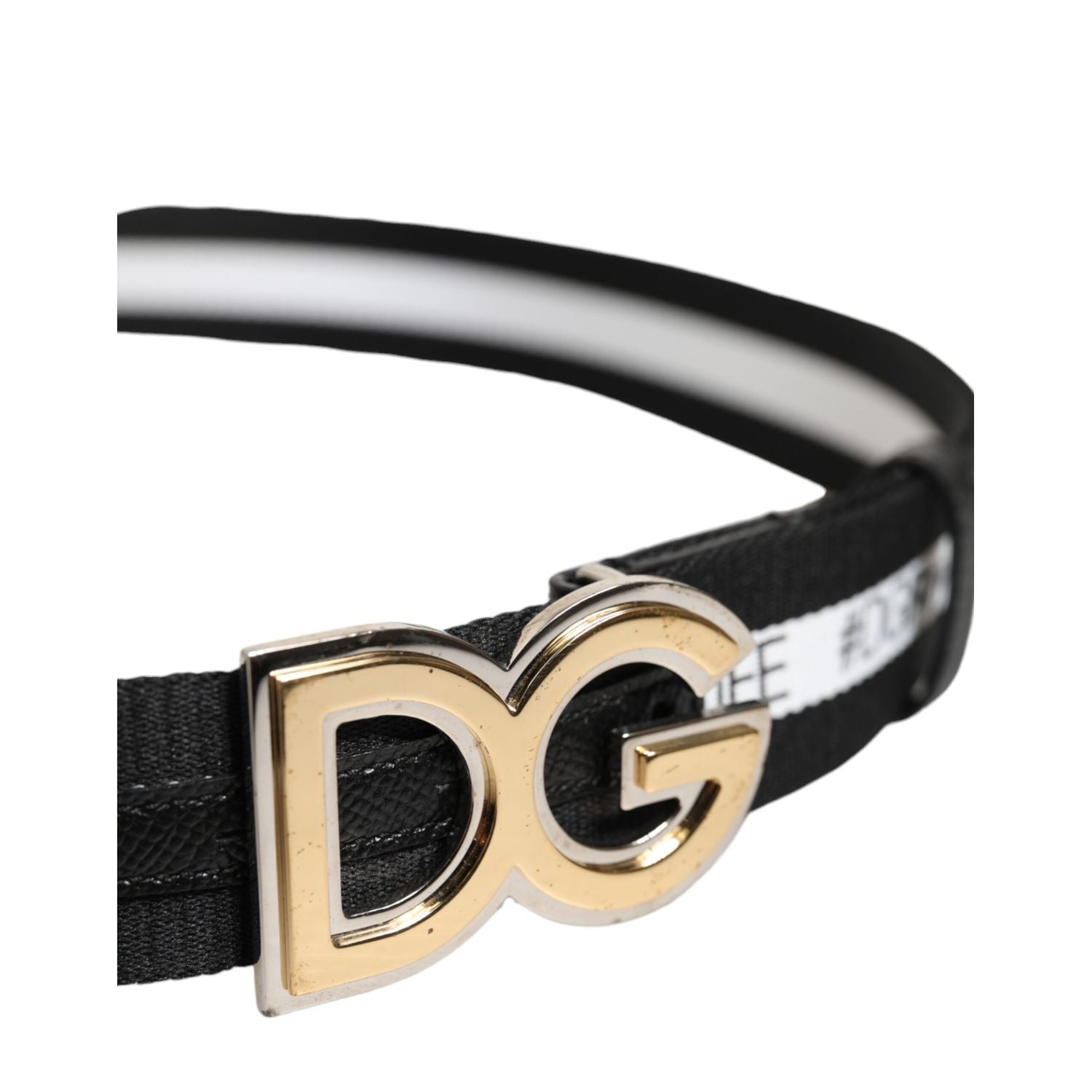 Dolce & Gabbana Black Cotton Gold Tone Metal DG Buckle Belt