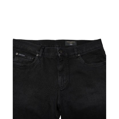 Dolce & Gabbana Black Cotton Logo Plaque Denim Jeans
