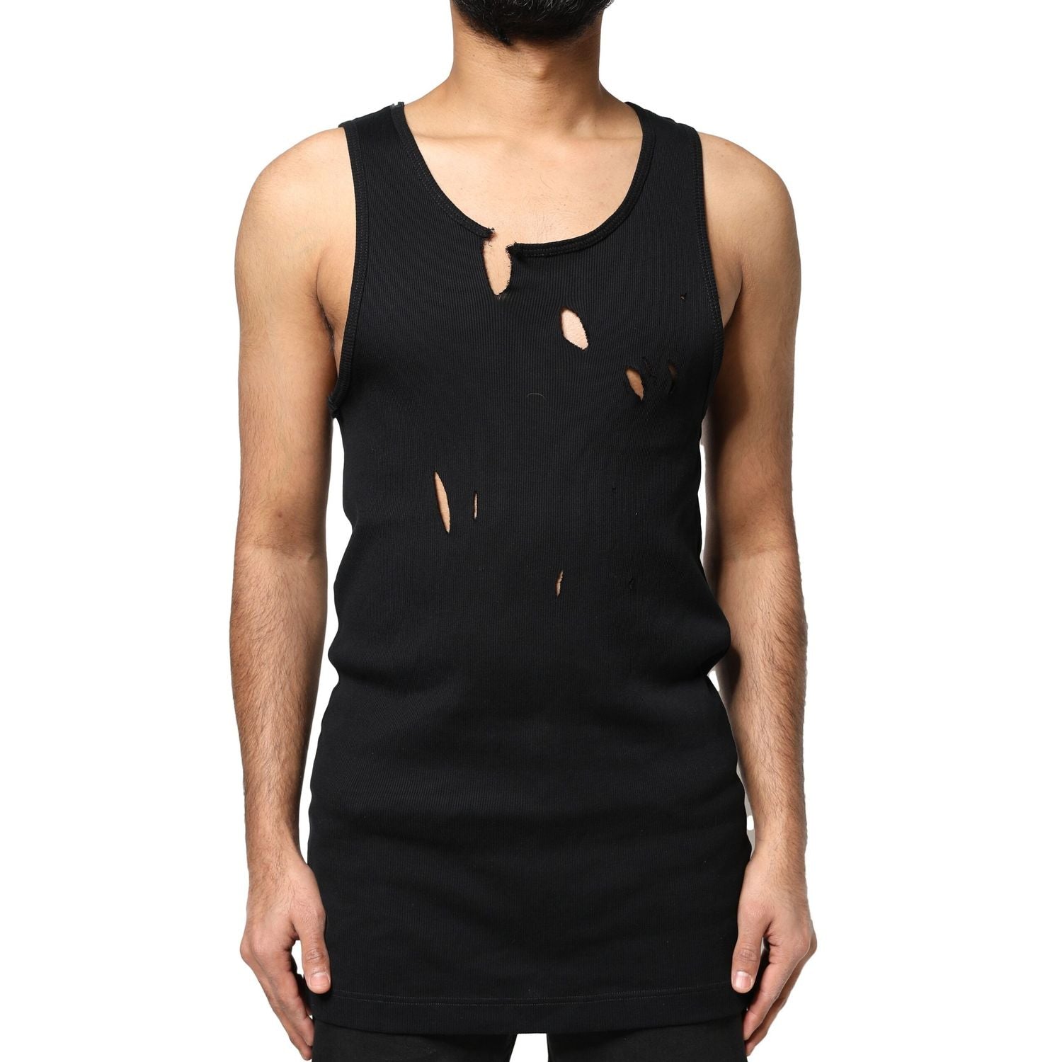 Dolce & Gabbana Black Cotton Rip Style Sleeveless Men Tank T-shirt