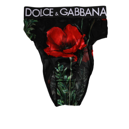 Dolce & Gabbana Black Floral Print High Waist Sheer Mesh Underwear