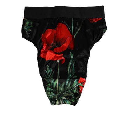 Dolce & Gabbana Black Floral Print High Waist Sheer Mesh Underwear