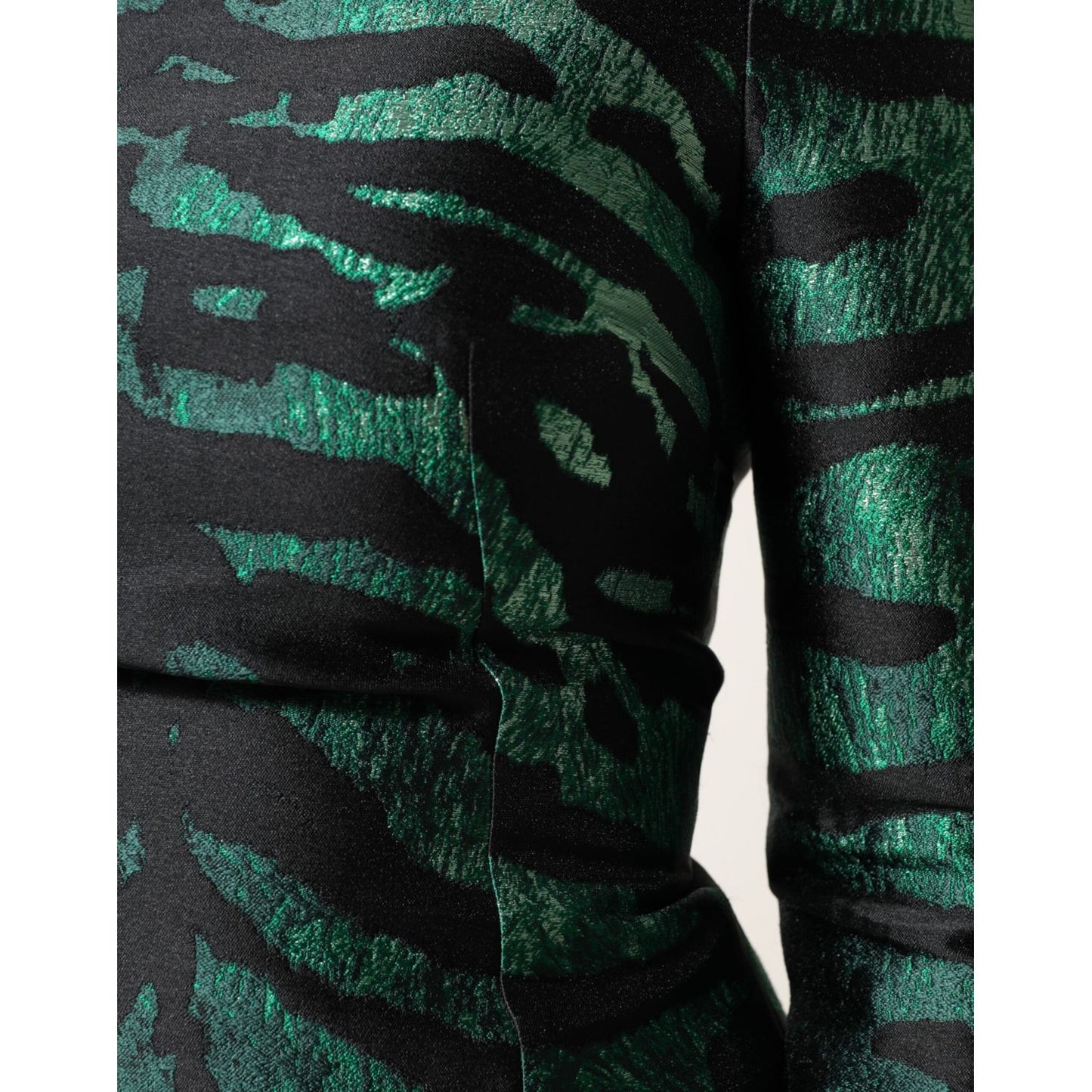 Dolce & Gabbana Black Green Metallic Jacquard Mini Long Dress